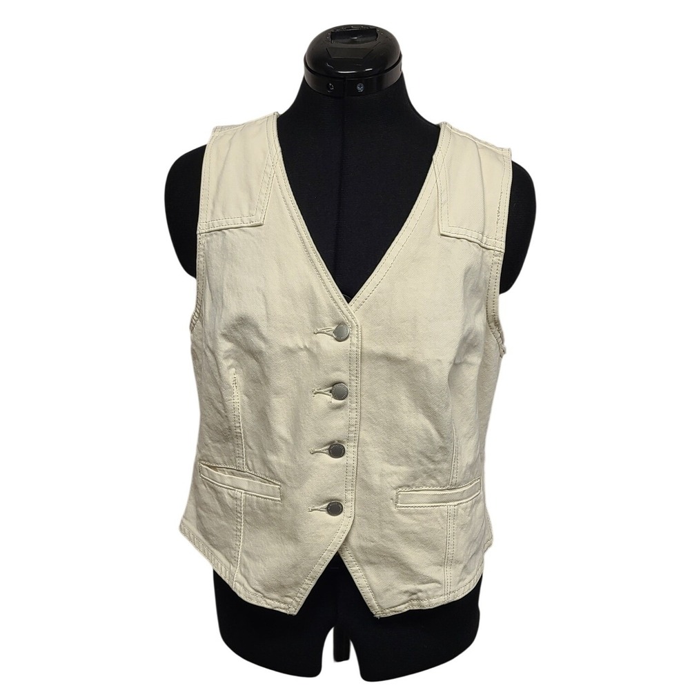 Universal Thread Womens Cream Denim Vest Button Front V-Neck Cotton Size 12 NEW